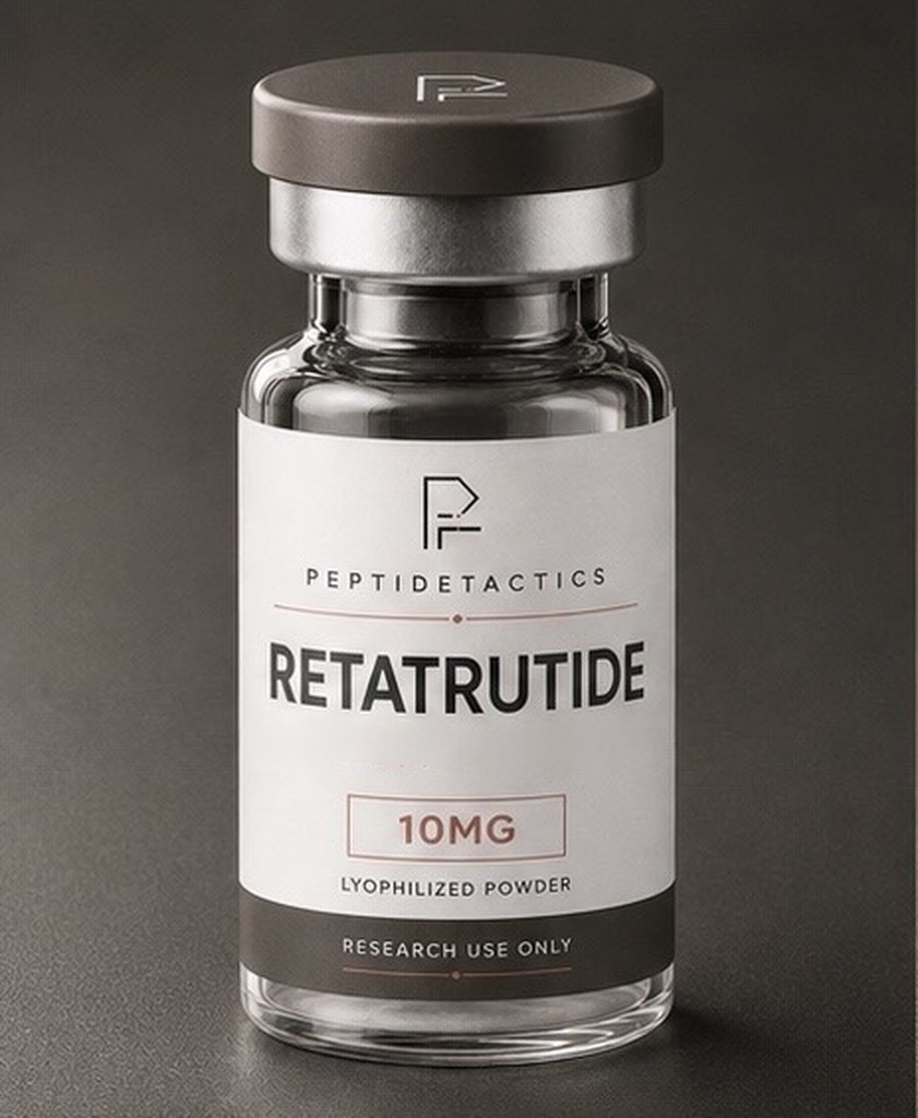 Peptide Tactics Retatrutide 10 mg research material vial